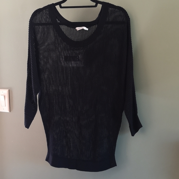Slinky Sheer Knit Stretchy Slouchy 3/4 Sleeve Sweater Sz M Ricki's Black - Picture 2 of 7